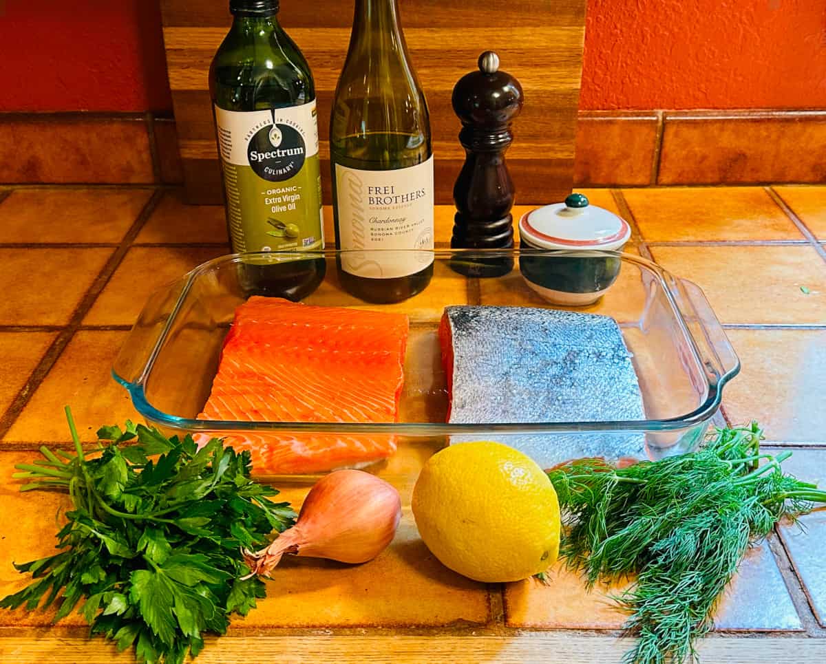 Ingredients for herbed salmon.