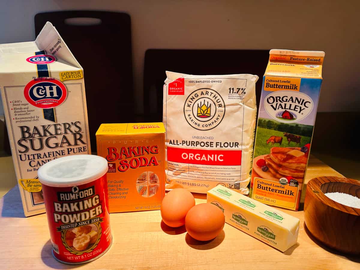 Ingredients for buttermilk pancakes.