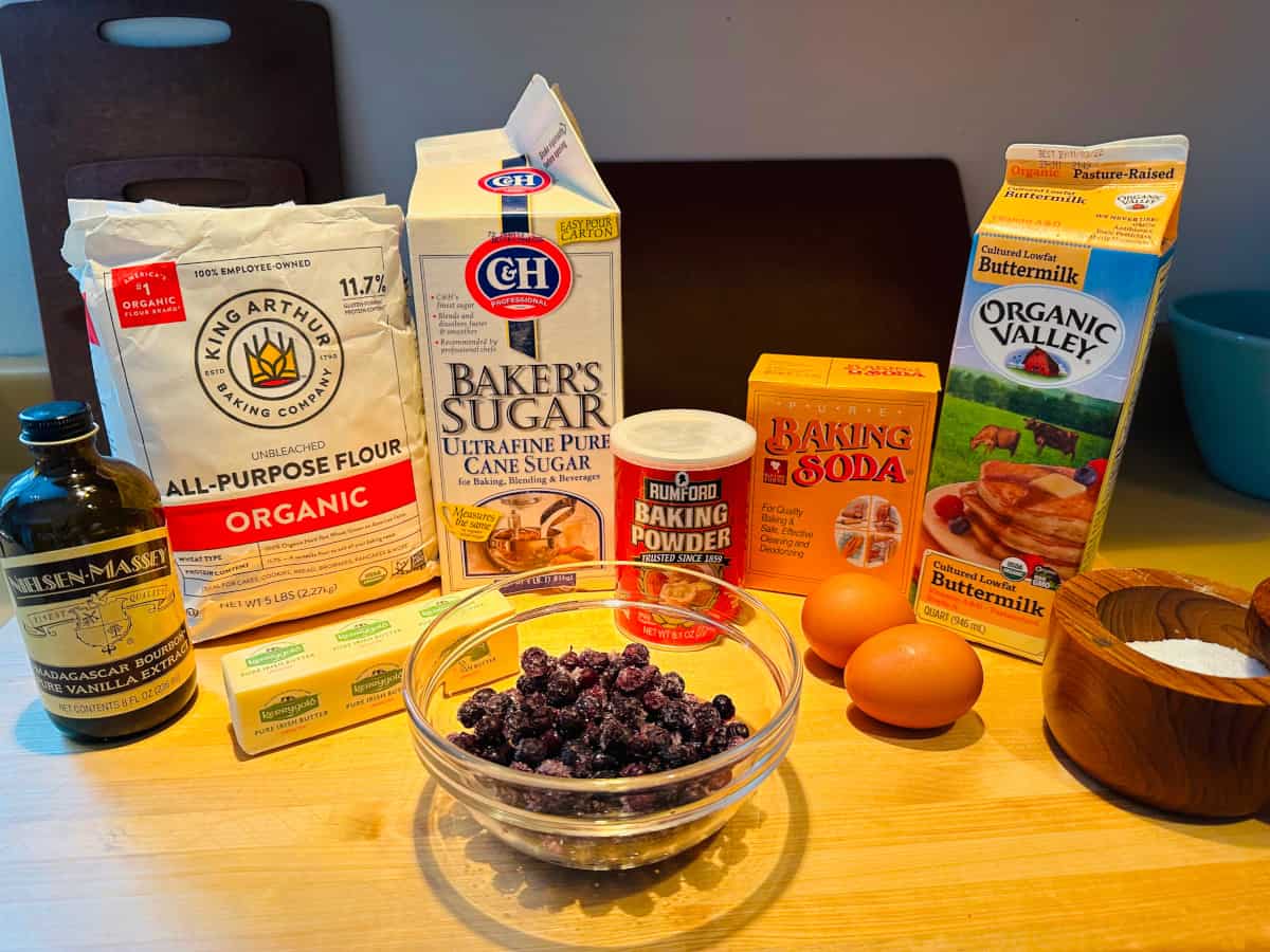 Ingredients for wild blueberry muffins.
