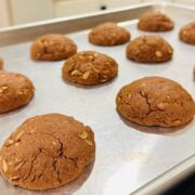 Baked cookies on metal baking sheet