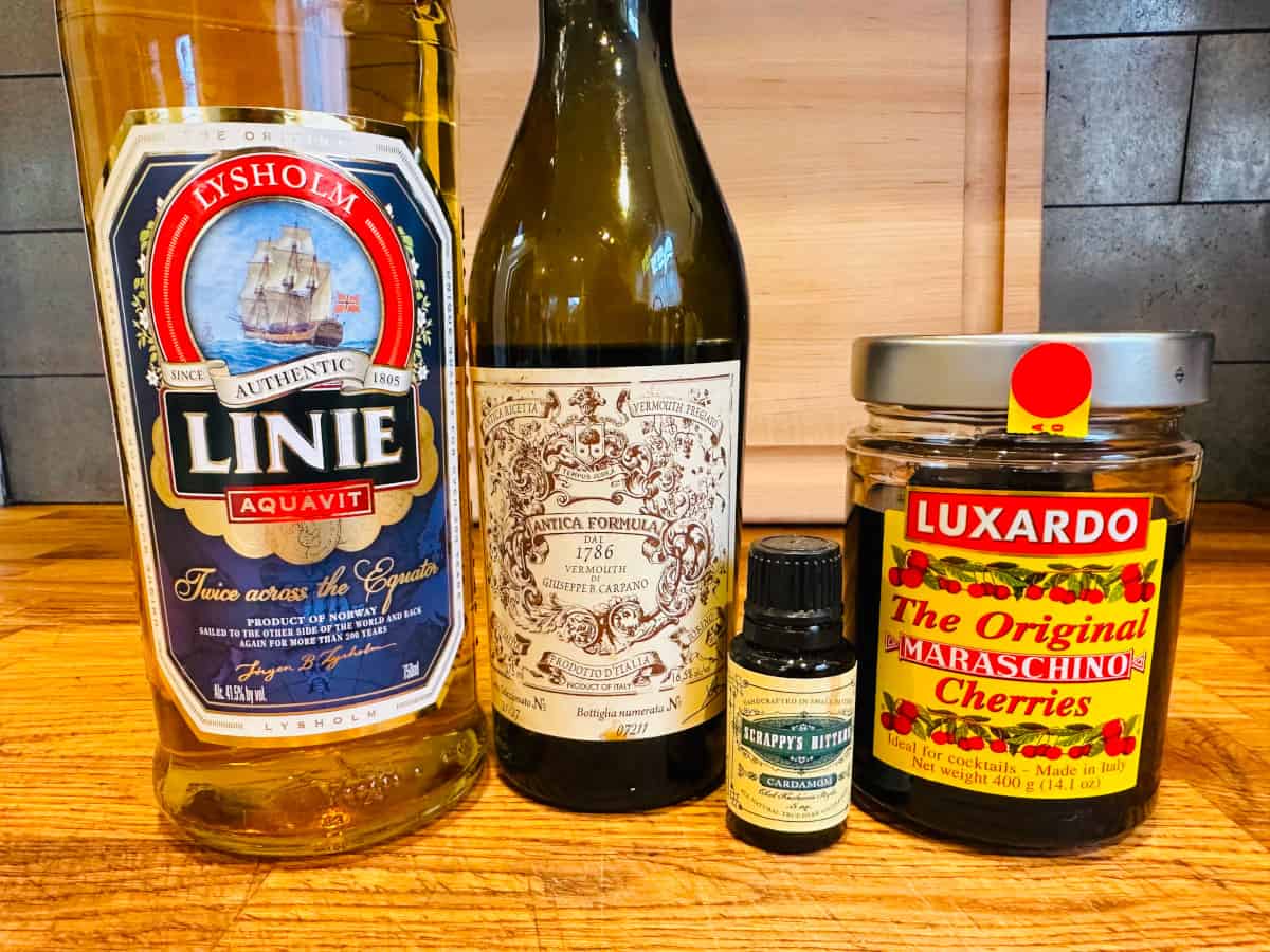 Ingredients for Nordic Spring (AKA Aquavit Manhattan).