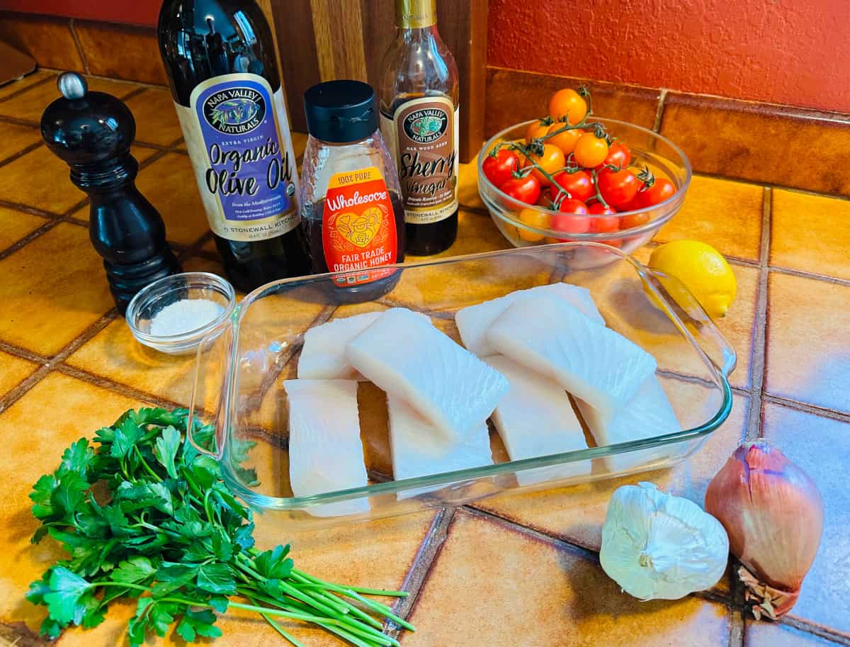 Ingredients for halibut provencal.