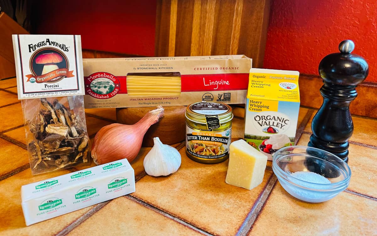 Ingredients for porcini pasta.