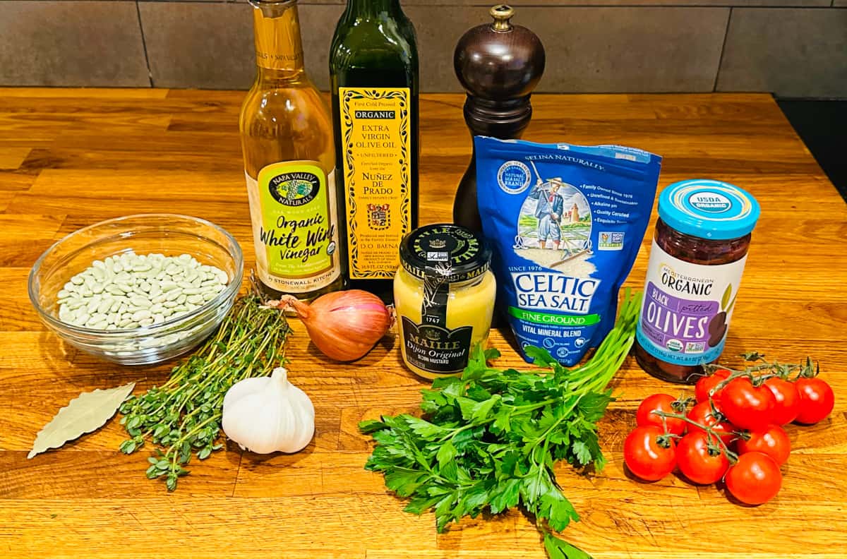 Ingredients for flageolet bean salad.