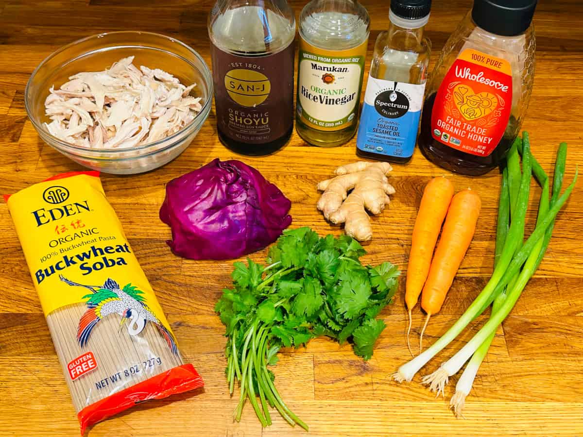 Ingredients for soba noodle salad.