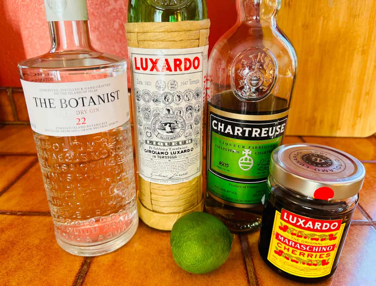 Ingredients for The Last Word cocktail.