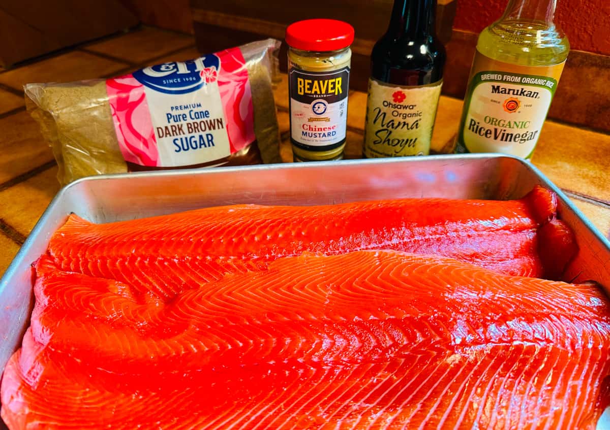 Ingredients for glazed salmon.