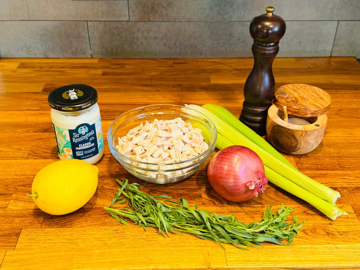 Ingredients for tarragon chicken salad.