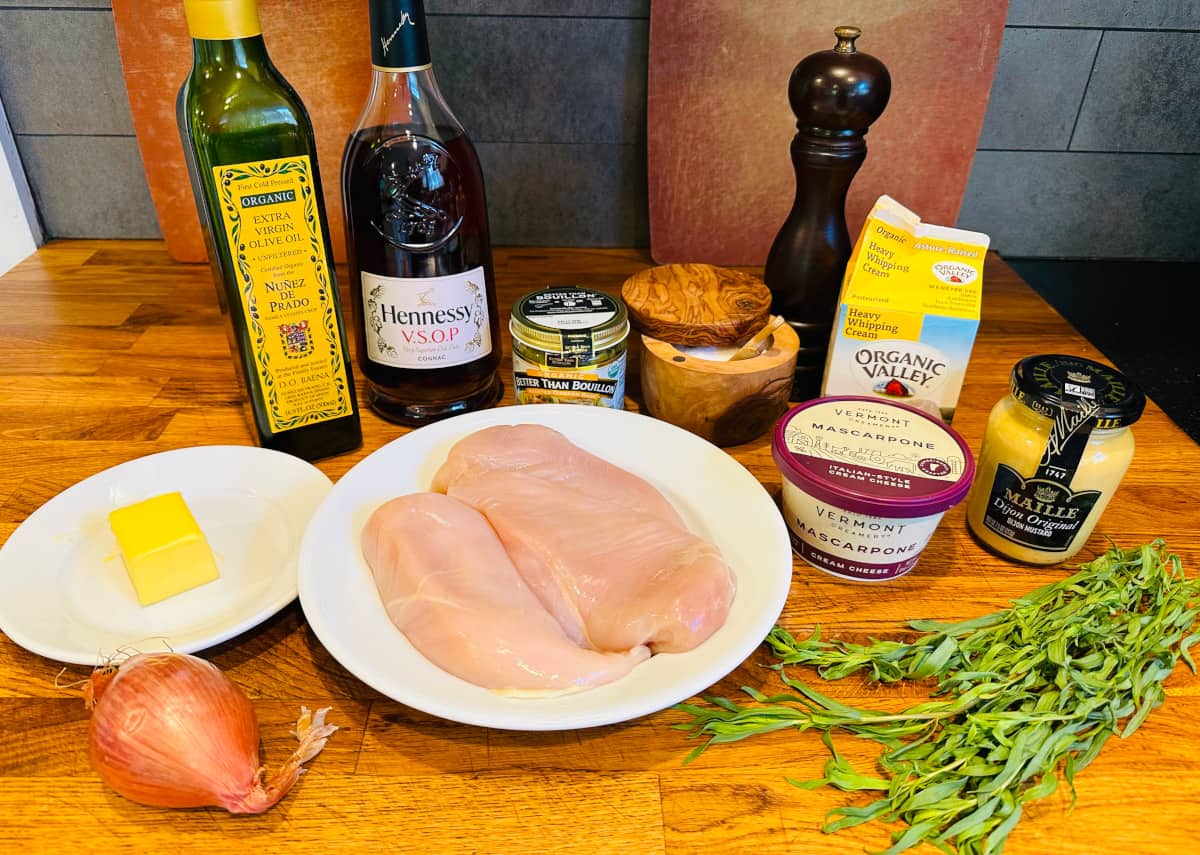 Ingredients for chicken tarragon.