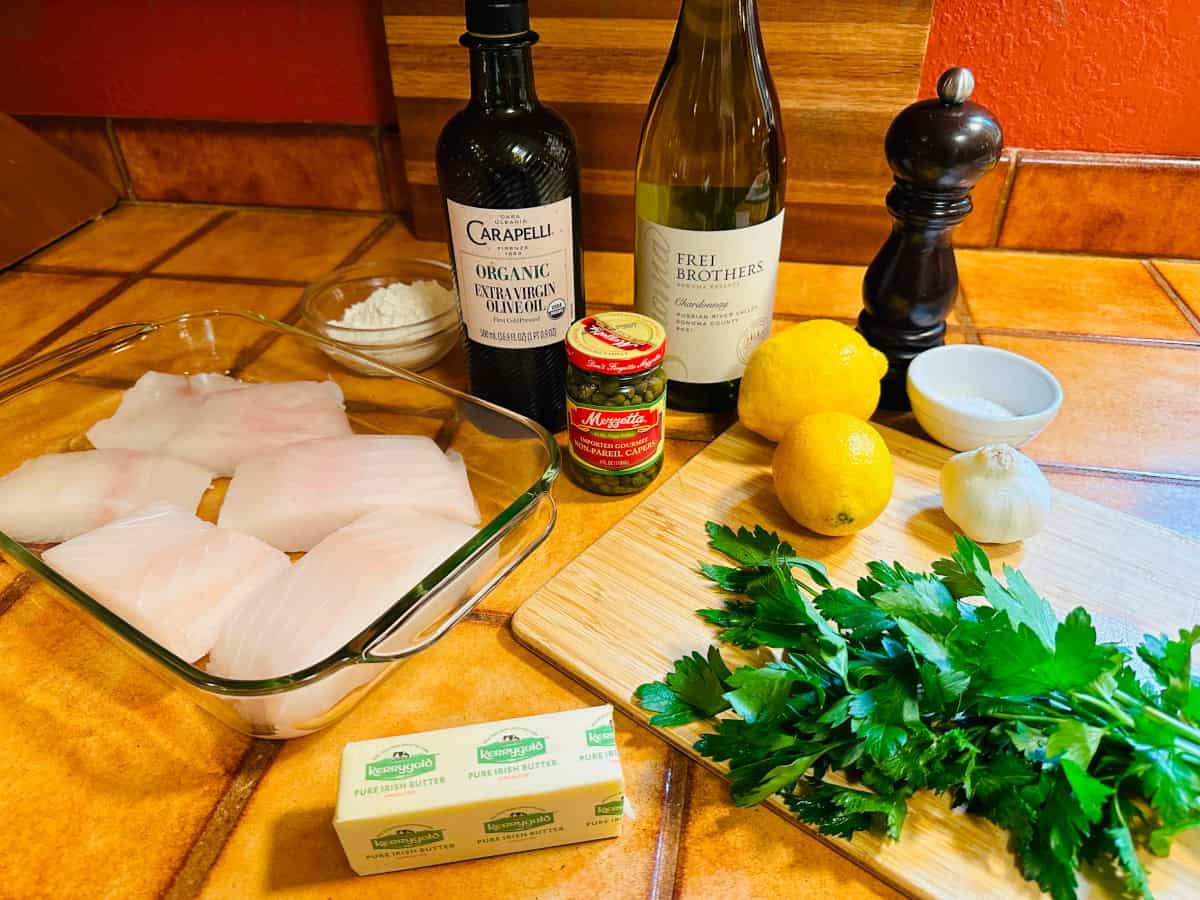 Ingredients for halibut piccata.