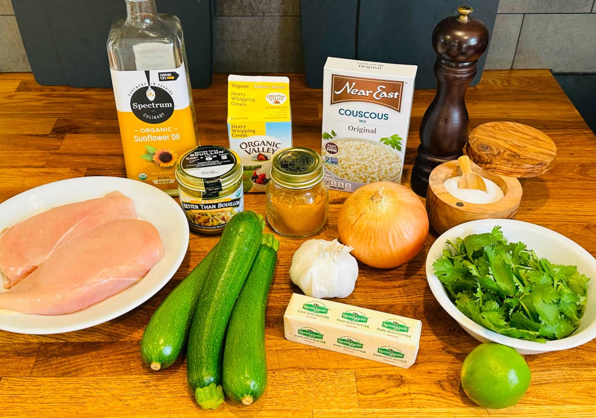 Ingredients for curried chicken and zucchini.