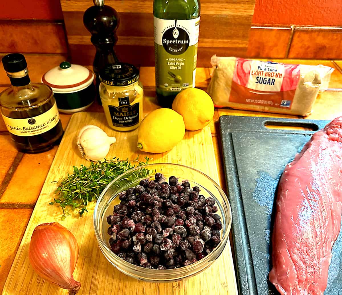 Ingredients for pork tenderloin with blueberry sauce.