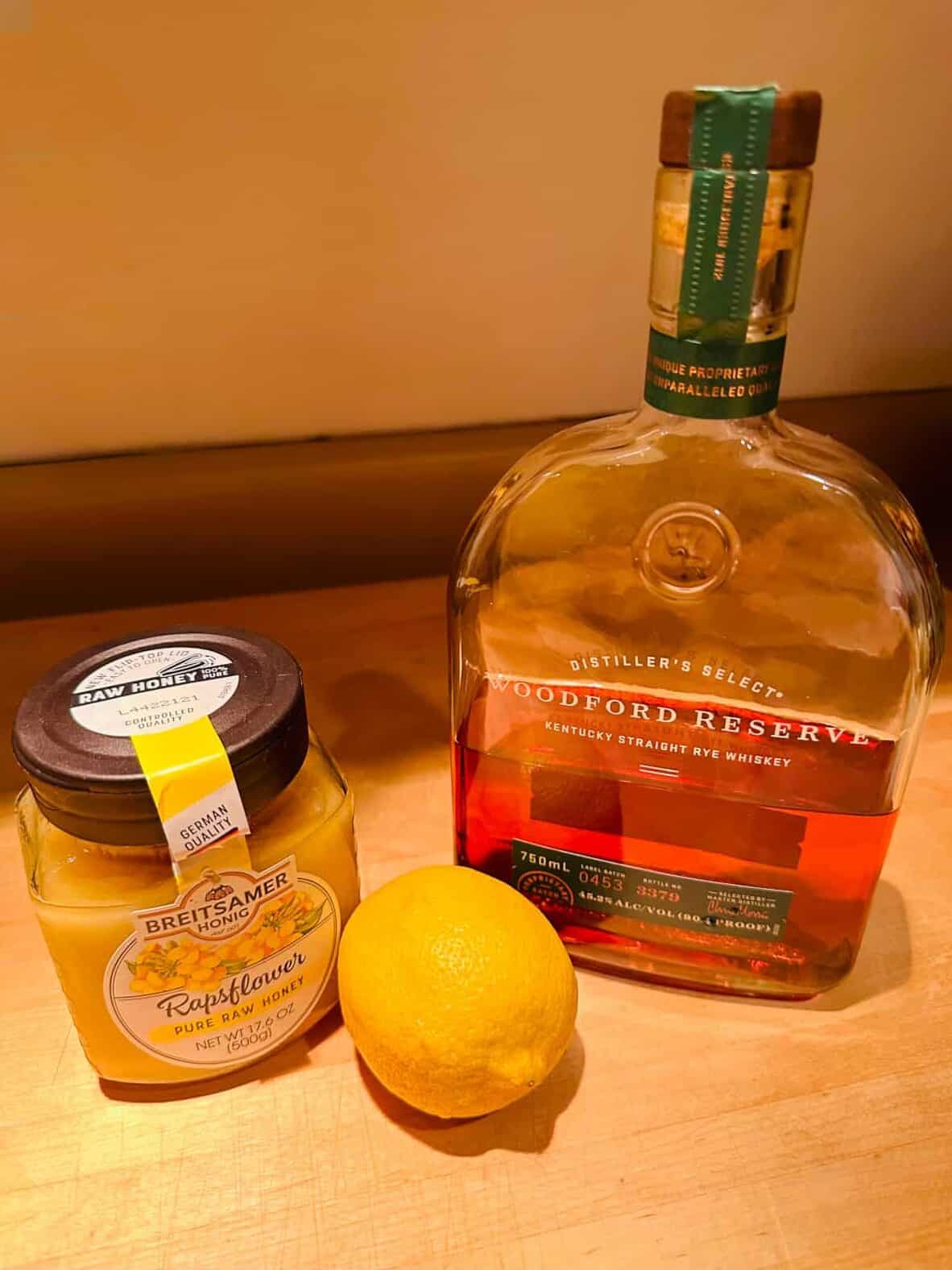Ingredients for whiskey hot toddy.
