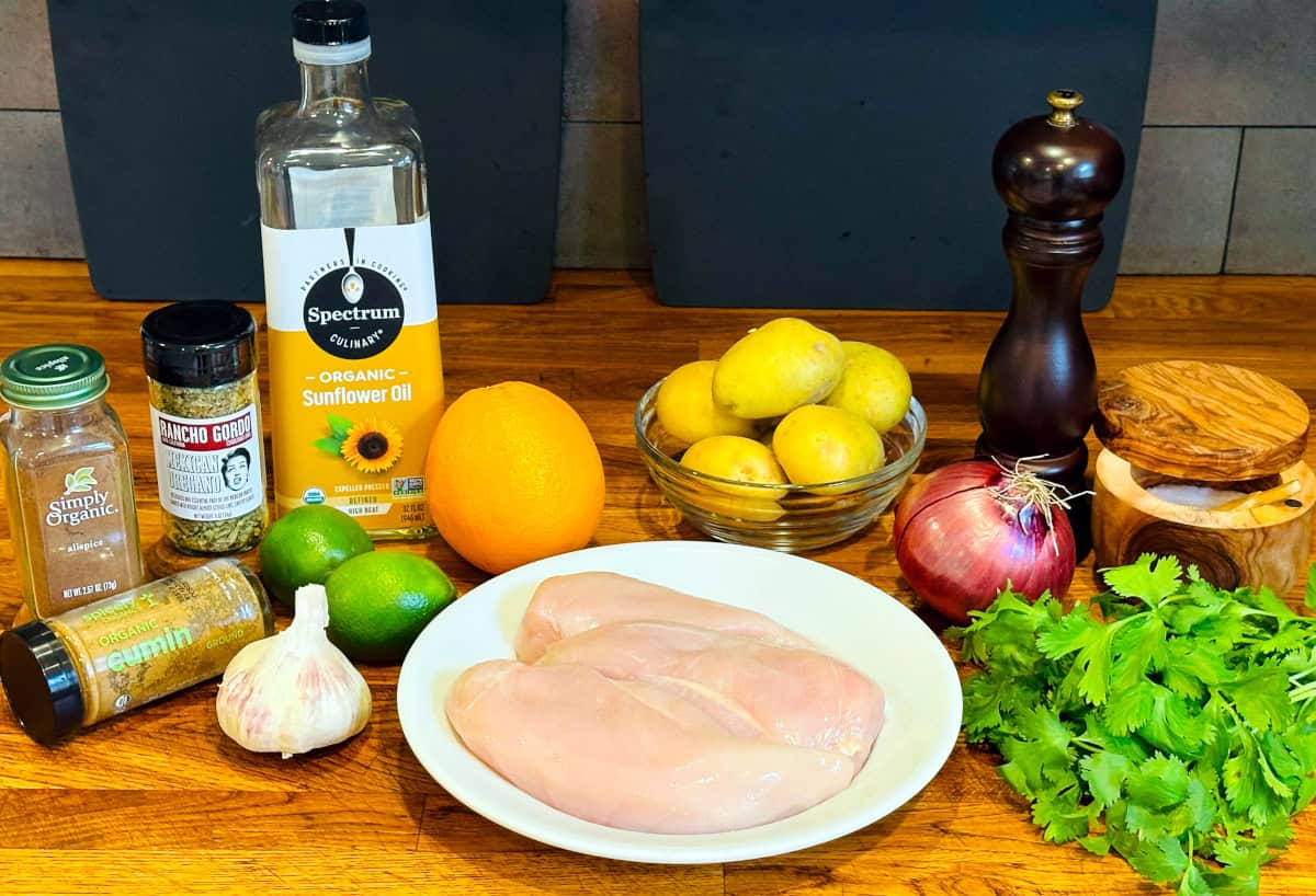 Ingredients for Cuban mojo chicken.