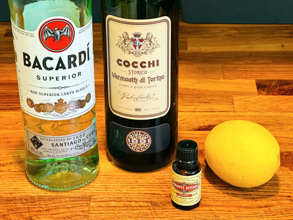 Ingredients for Jean Harlow cocktail.