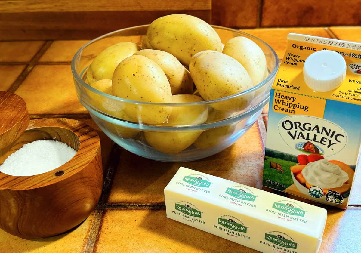 Ingredients for creamy mashed potatoes.