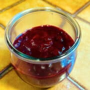 Lingonberry sauce in a jar.