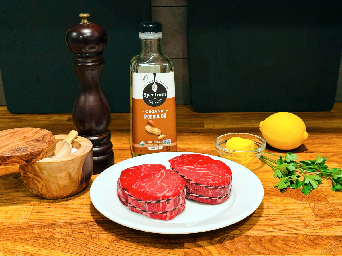 Ingredients for pan seared filet mignon.