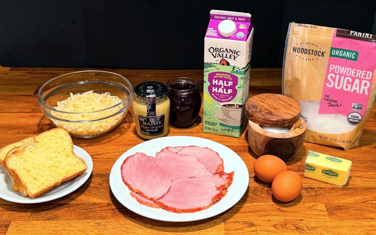 Ingredients for Monte Cristo sandwiches.