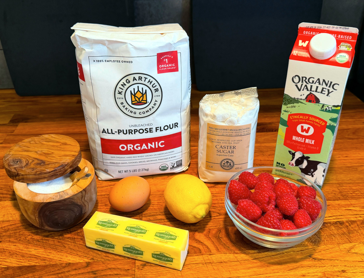 Ingredients for raspberry flaugnarde.