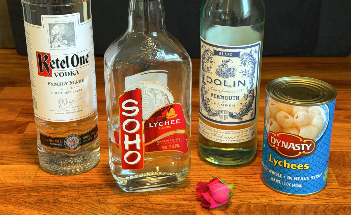 Ingredients for lychee martini.