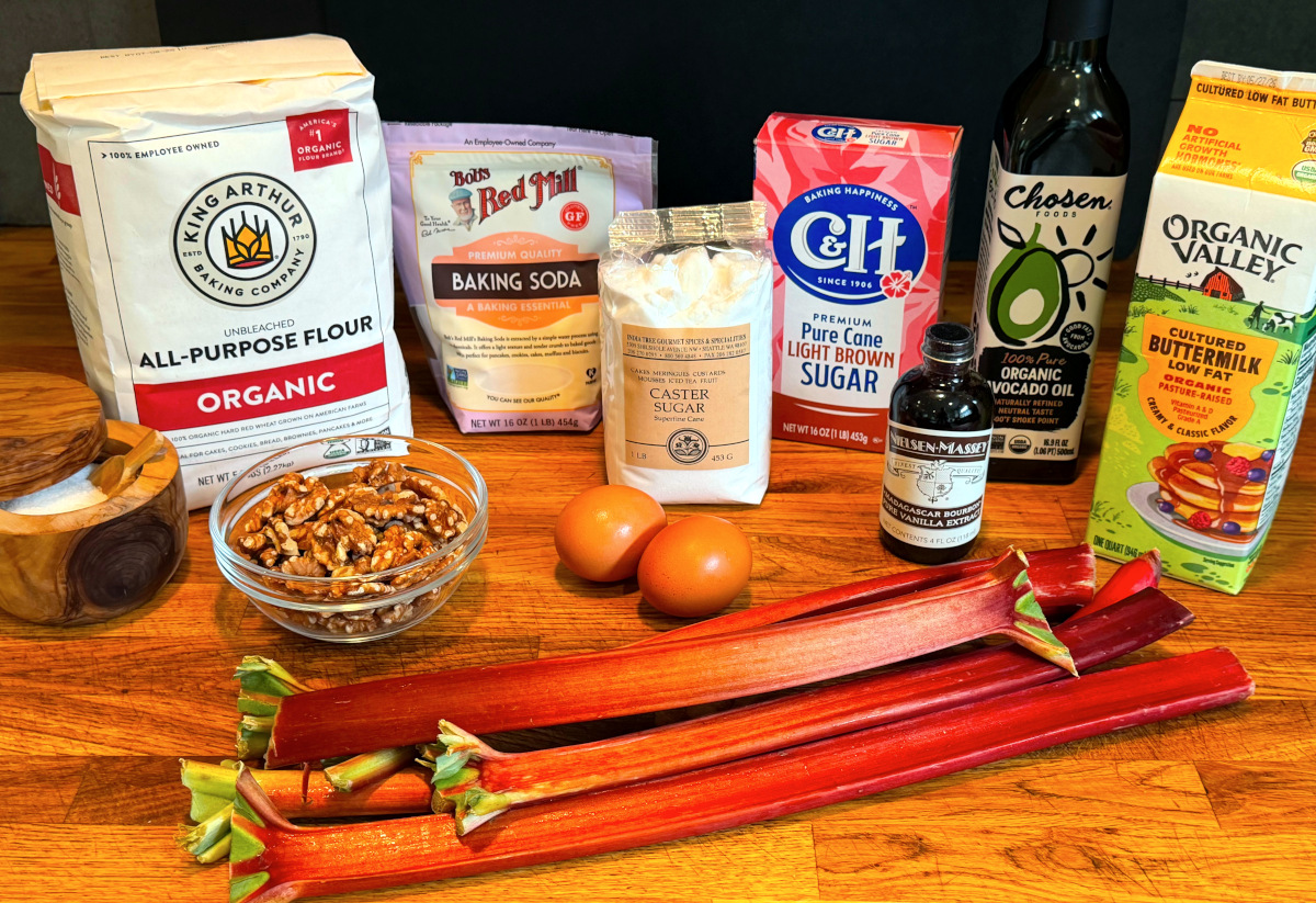 Ingredients for rhubarb bread.