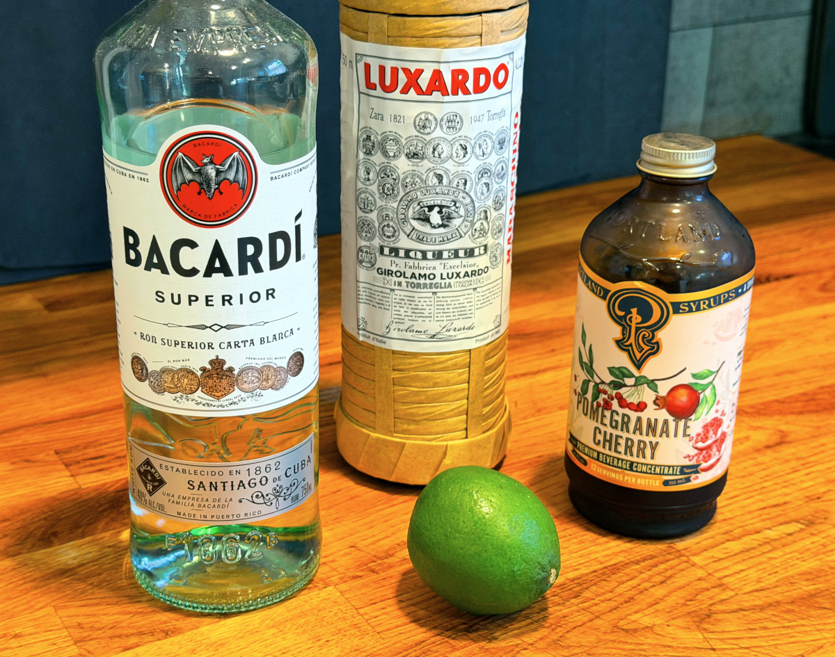 Ingredients for a pink daiquiri.