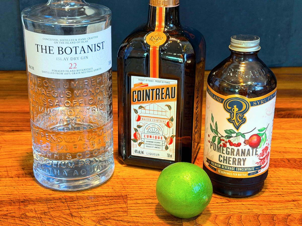 Ingredients for a pink palace cocktail.